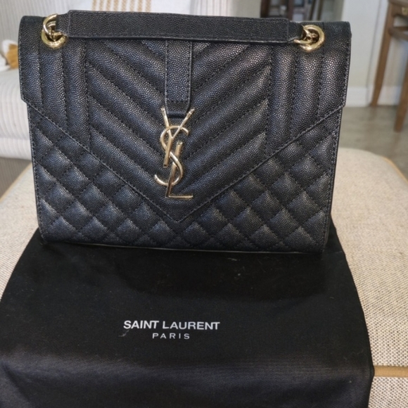 Saint Laurent Black Chevron Shoulder Bag with Gold Hardware - Picture 1 of 5